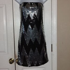 LVLX black silver sequin strapless sexy night out party fitted dress  Sz M